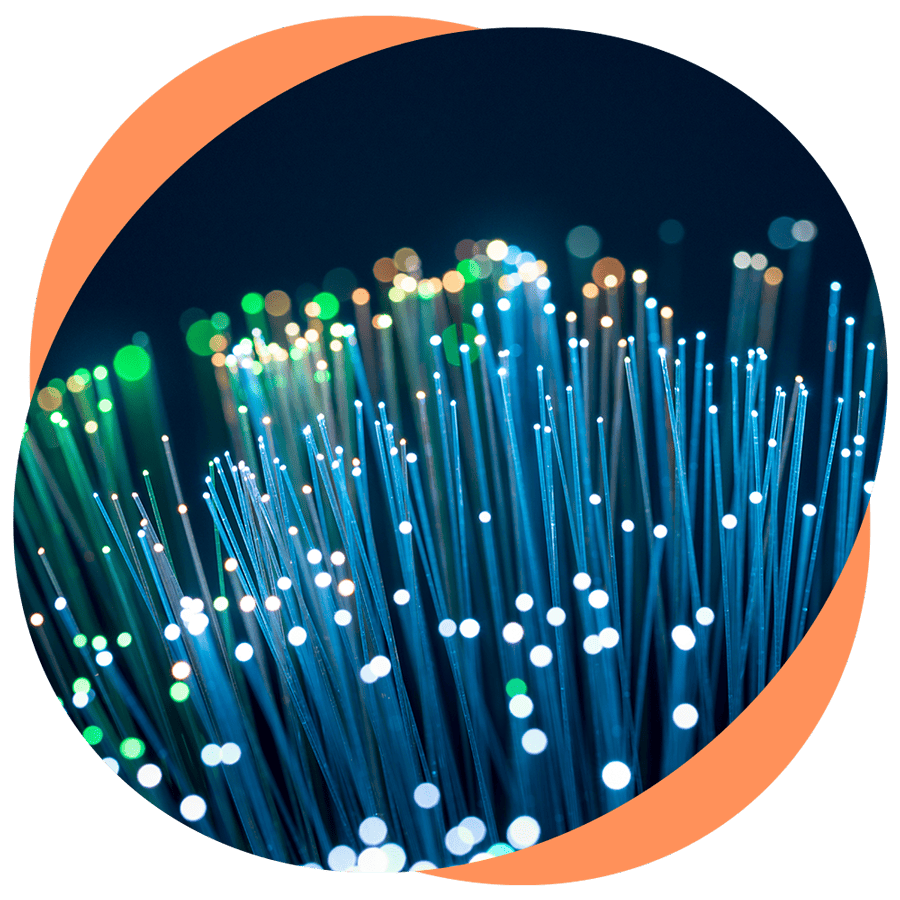 Fiber optic internet cables illuminated